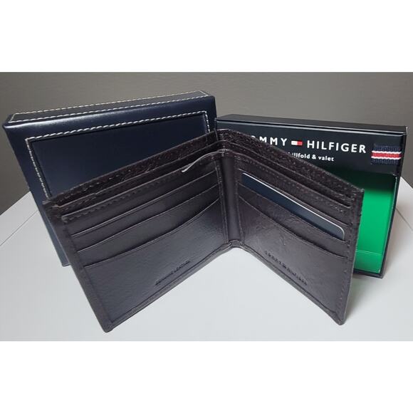 Tommy Hilfiger Brown Genuine Leather Billfold Valet Passcase Embossed Wallet New - Picture 5 of 8
